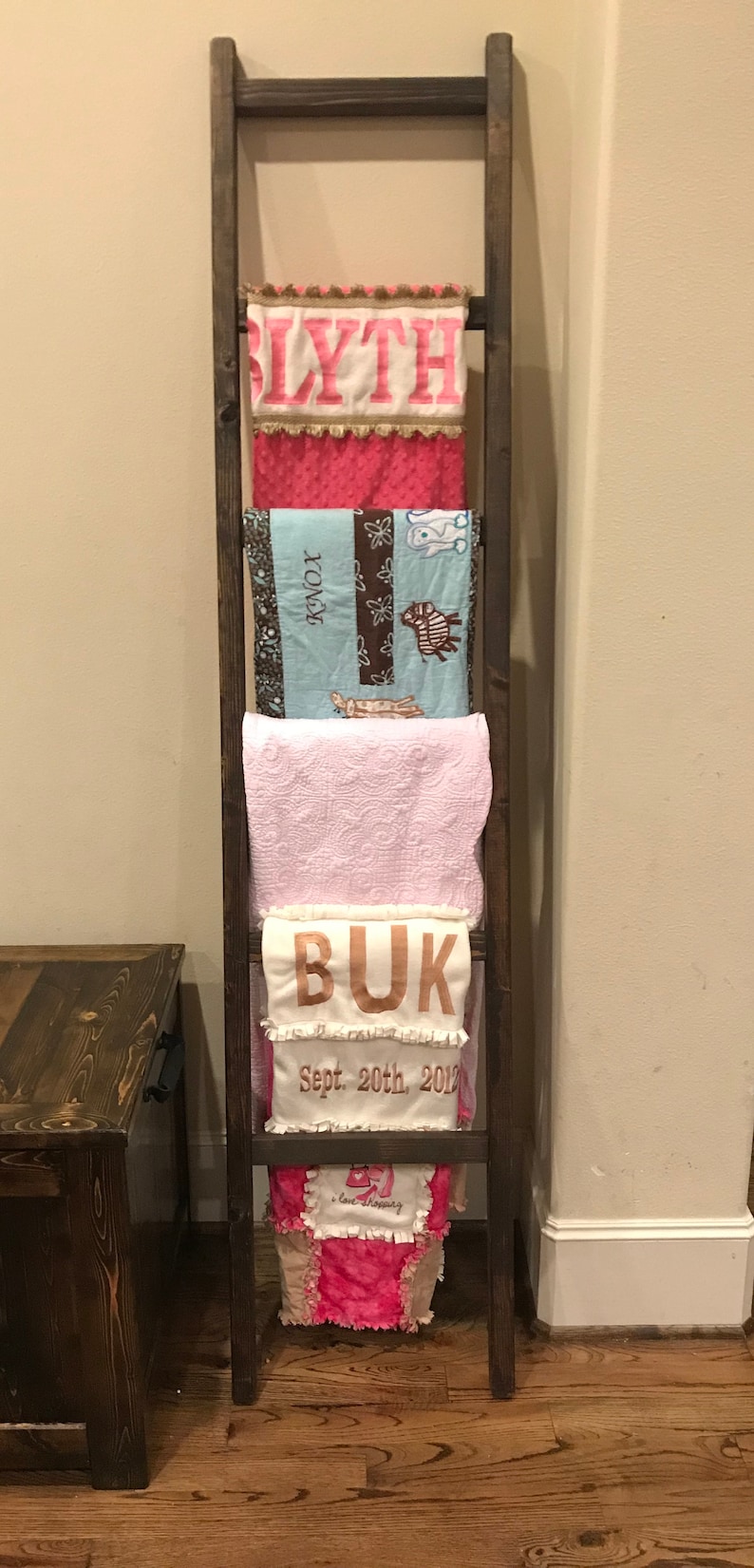 Rustic Reclaimed Weathered Hand Made Wood Towel Ladder Blanket Quilt Shabby Chic