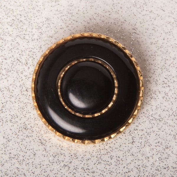 32mm (1 1/4 ») Noir Caséine En Anneau d’Or Bouton de Base, Bouton Vintage fait à la main des années 70, Tige Plate Lourde Équipée Bouton Haute Couture Classique