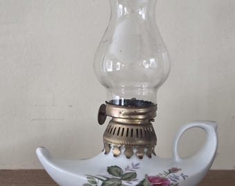 Lámpara de aceite miniatura vintage, lámpara de porcelana