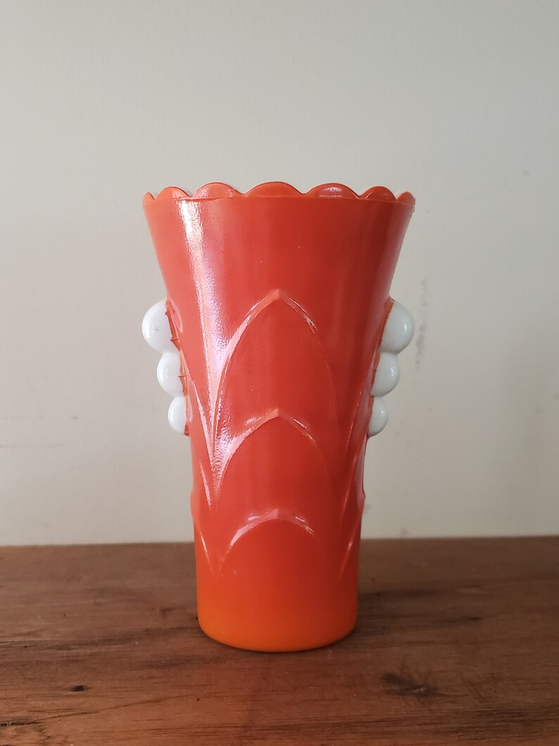 Vintage Hazel Atlas Art Deco Vase, Orange Color Vase. Milk Glass Vase