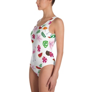 Tropical White Printed Woman&#39;s One Piece Swimsuit