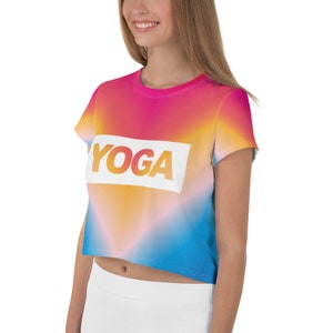 YOGA Rainbow Print All-Over Print Crop Tee