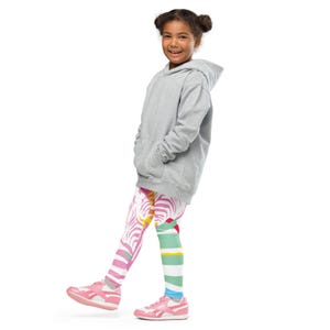 Zebras Safari Print Kid&#39;s Leggings | Vibrant Colorful Animal Print Active Wear for Girls | Elastic Waist Kids Leggings for Play and Fun