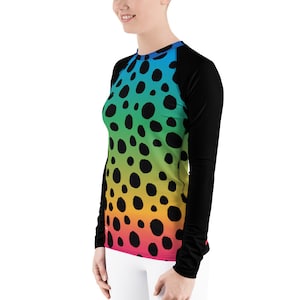 Rainbow Leopard Rash Guard for Women - Stylish Activewear Top for Surf, Yoga & Outdoor Sports