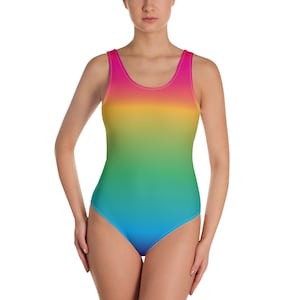 Rainbow Beach Womens One-Piece Swimsuit, Vibrant Multi-Color Swimwear for Summer, Comfortable & Stylish Pool or Ocean Wear