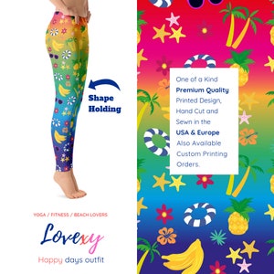 Tropical Leggings for summer, Printed Woman&#39;s Leggings / Capris Leggings / Unique Yoga Leggings / Workout Pants / Exercise Pants