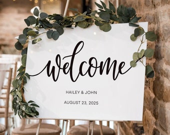 White Wedding Welcome Sign with Handwritten Font, Wedding Signage, Entrance Sign, Wedding Decor, Wedding Gift for Bride and Groom