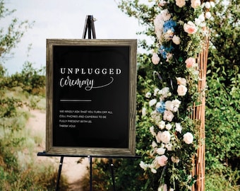 Black Unplugged Ceremony Sign with White Cursive Font, Small Unplugged Wedding Sign, Acrylic Wedding Sign, Modern Wedding Ceremony, Gift