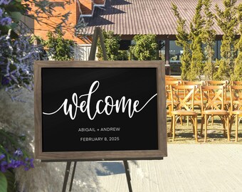 Black Wedding Welcome Sign with Handwritten Font, Weddings Signs, Entrance Sign, Wedding Decor, Wedding Gift for Bride and Groom