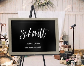 Black Wedding Welcome Sign with Script Font, Personalized Name Sign, Wedding Entrance Sign, Wedding Signs, Gift for Bride and Groom