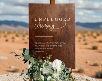 Wooden Unplugged Ceremony Sign with White Cursive Font, Small Unplugged Wedding Sign, Wooden Wedding Sign, Modern Wedding Ceremony