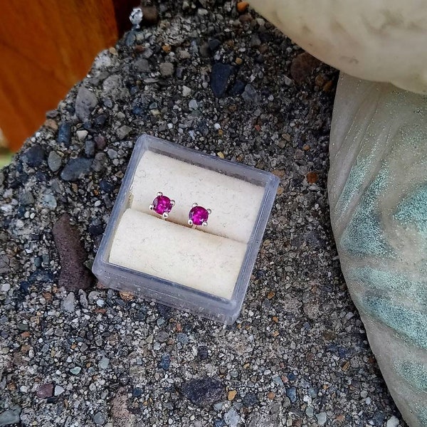 Grape Garnet Studs, Petite Natural Rhodolite Grape Garnets 3 mm Round Cut .30 Carat Earrings