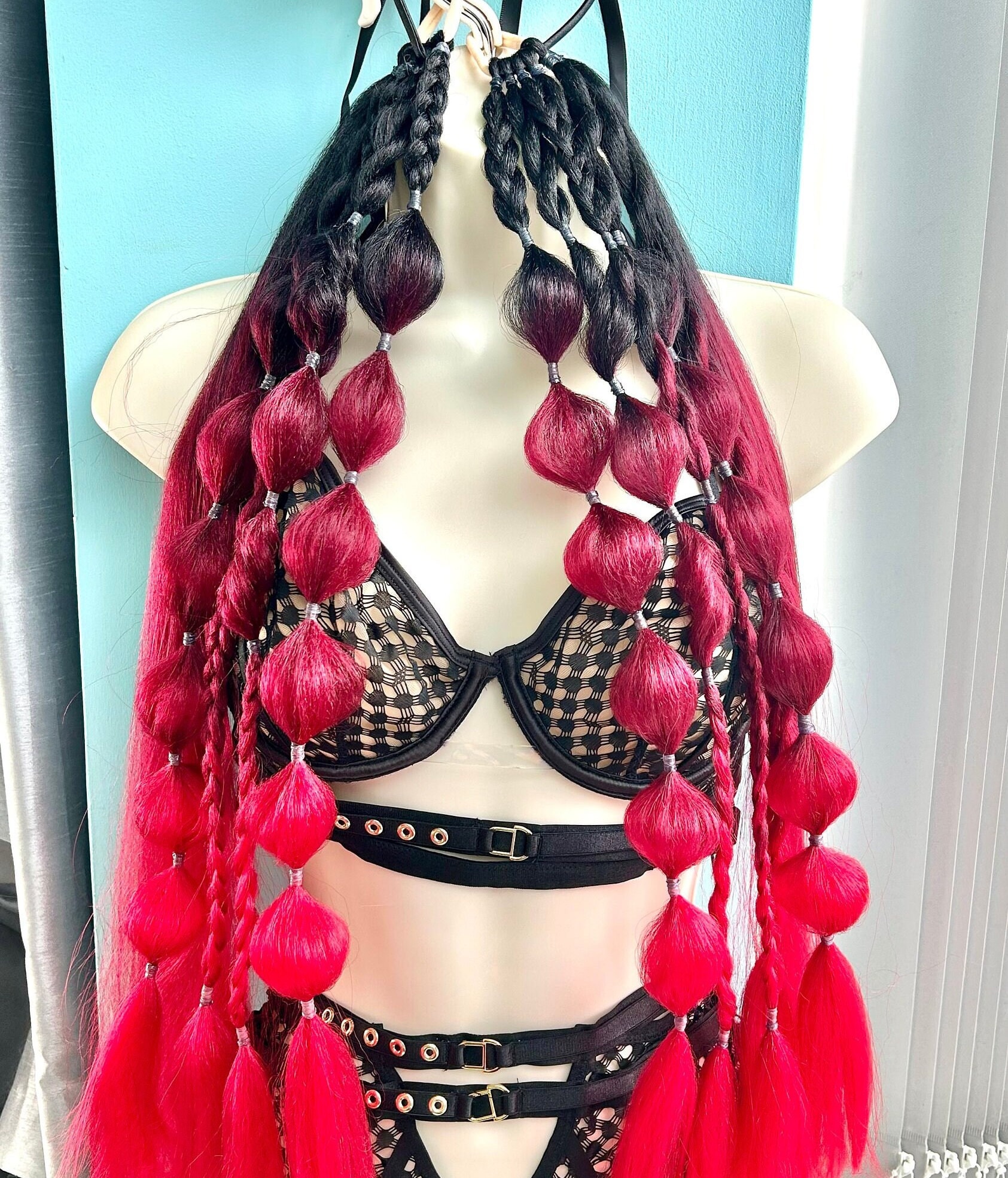 Festival Rave Braids  black red - Easy Tinsel Rave Festival Braiding Hair Extensions Bundle Hair Festival Hair y2k festival braids fairy