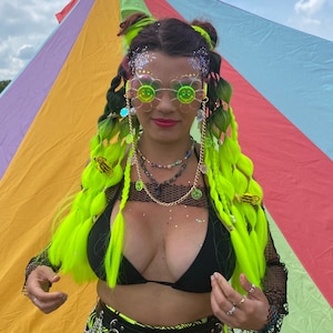 Festival Rave Braids- yellow green - Easy Tinsel Rave Festival Braiding Hair Extensions Bundle Hair Festival Hair y2k festival braids