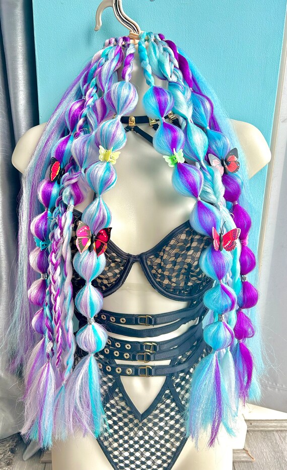 Festival Rave Braids- Pastel Purple Teal - Easy Tinsel Rave Festival  Braiding Hair Extensions Bundle Hair Festival Hair Y2k Festival Fairy - Etsy