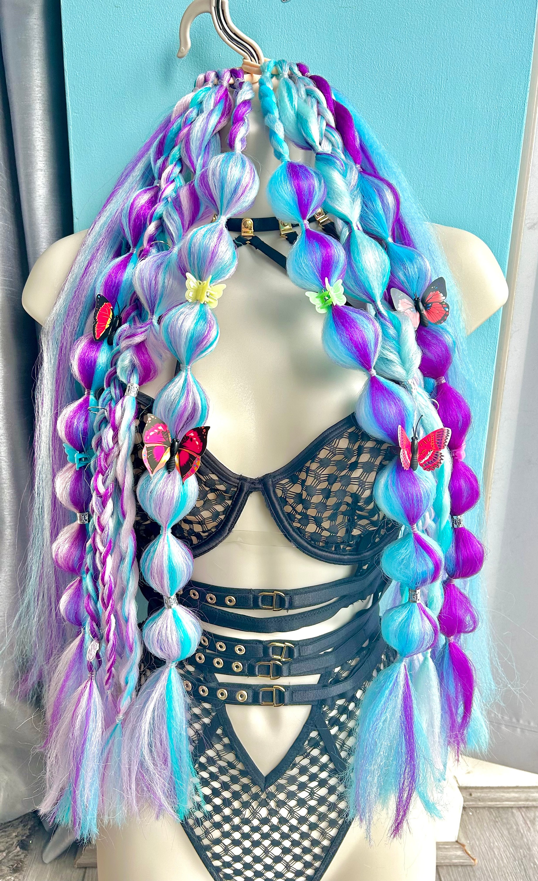 Pastel Purple Teal Rave Braids: Festival Hair Extensions  display picture 3