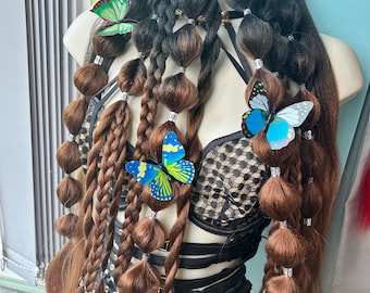 Rave festival Braids- Brown - Easy Tinsel Rave Festival Braiding Hair Extensions Bundle Hair Festival Accessories Hair fairy mermaid