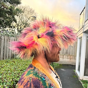 Mega fluffy Pride Cowboy Hat • Multicoloured Fur Trim Cowboy Hat • Rhinestone Cowgirl Hat • Festival Hat. Glastonbury festival Chappell roan