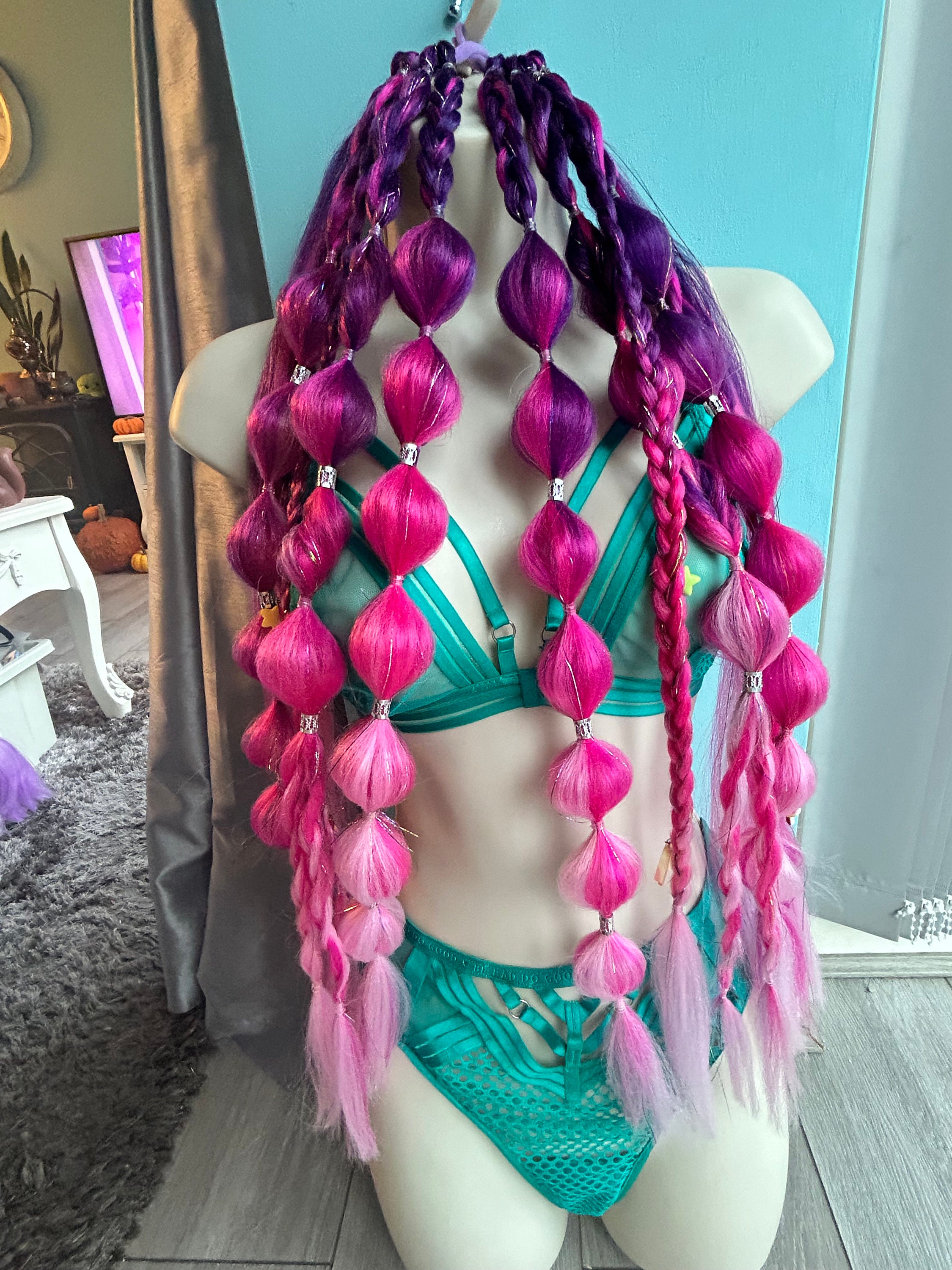 Ombre Purple Pink Rave Braids: Festival Hair Extensions  display picture 2