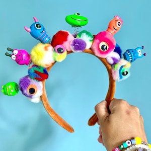 Monster alien headband, springy aliens, monsters. Headband, kids, adult, Pom Pom, festival party, Halloween,