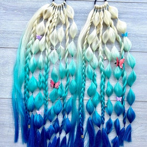 Festival Rave Braids- ombre Blue blond- Easy Tinsel Rave Festival Braiding Hair Extensions Bundle Hair Festival Accessories Mermaid fairy