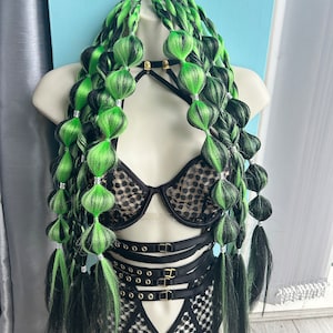 Festival Rave Braids- black green - Easy Tinsel Rave Festival Braiding Hair Extensions Hair Festival Hair y2k festival braids, fairy
