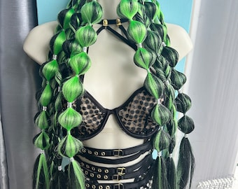 Festival Rave Braids- black green - Easy Tinsel Rave Festival Braiding Hair Extensions Hair Festival Hair y2k festival braids, fairy