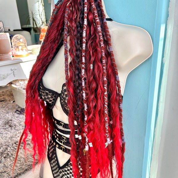 Festival Rave Braids  black red - Easy Rave Festival Braiding Hair Extensions Bundle Hair Festival Hair y2k festival braids fairy Dreads