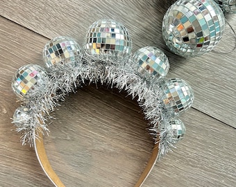 Disco ball, mirror ball headband tinsel, glitter ball, Christmas, festival, party