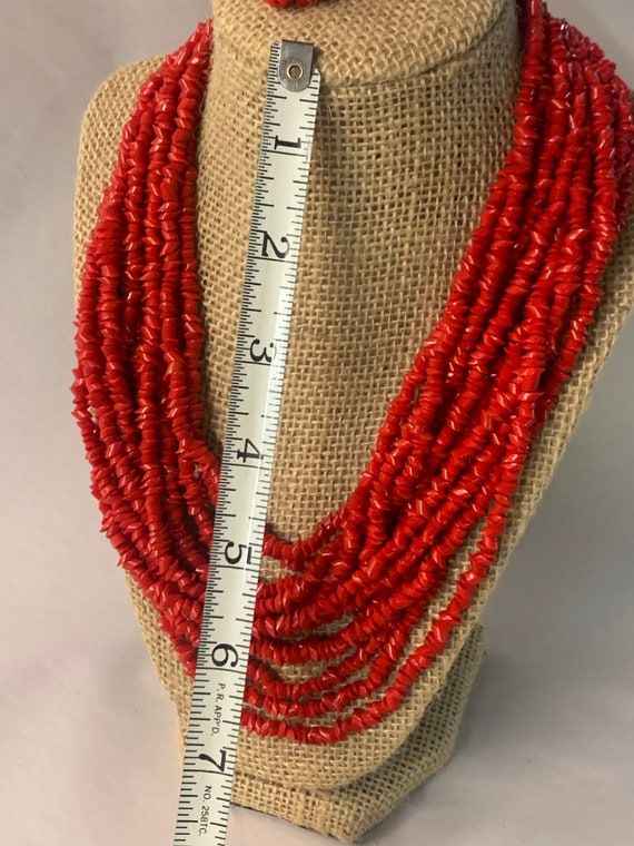 Vintage Red Dyed Coral Necklace with Clip Earring… - image 7