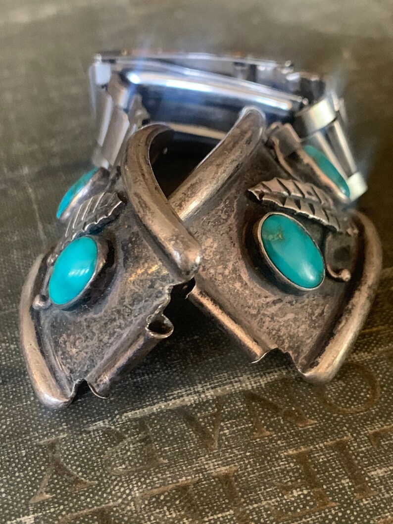 Vintage Mens Sterling Turquoise Watch Band Stainless Steel Etsy