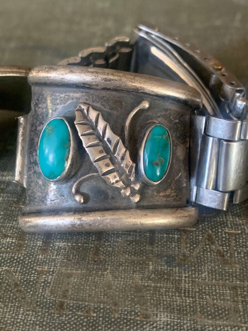 Vintage Mens Sterling Turquoise Watch Band Stainless Steel Etsy