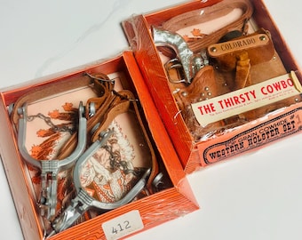 Juego de fundas y espuelas de vaquero vintage de los años 40-50 (BNOS) en su caja original