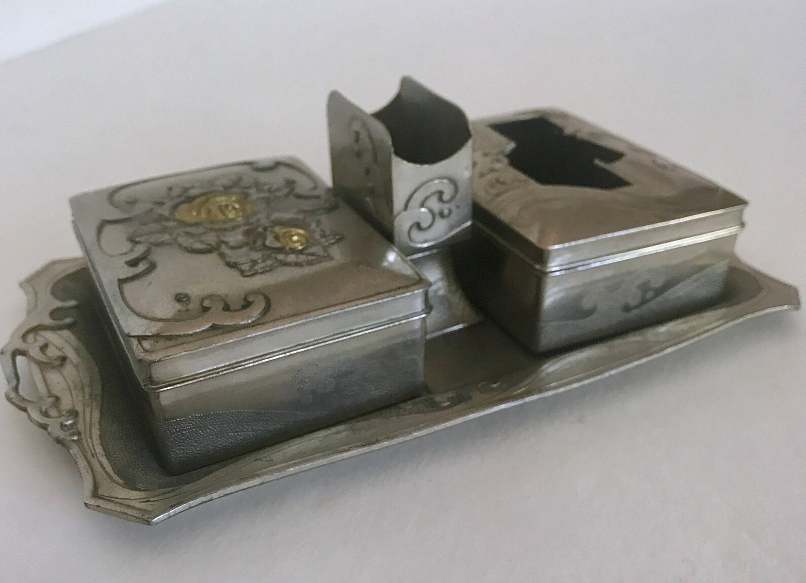 Vintage Ornate Smoking Tray Set Cigarette Holder Ashtray Etsy