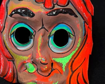 1960s Ben Cooper Kids Halloween Witch Mask with Reflective Paint