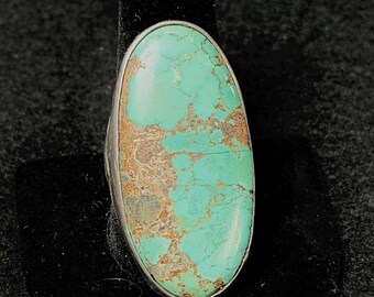 Vintage Large Turquoise Navajo Mens Sterling Silver Ring