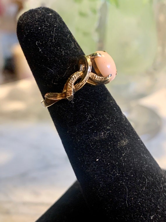 Sweet Vintage Pink Coral 10k Gold Ring Girls Smal… - image 2