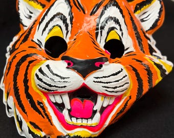 Vintage Ben Cooper Halloween Tiger Mask with Fourescent Glow Paint