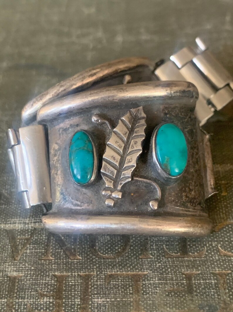 Vintage Mens Sterling Turquoise Watch Band Stainless Steel Etsy