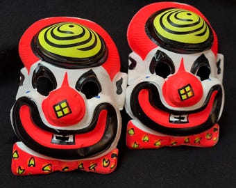 Vtg 60s Ben Cooper Halloween Clown Masks Plastic Vacuform Black Light