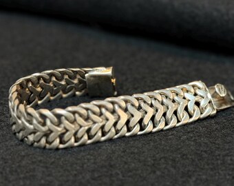 Stunning Vintage Mexican Sterling Silver Double Curb Link Bracelet Taxco 66g
