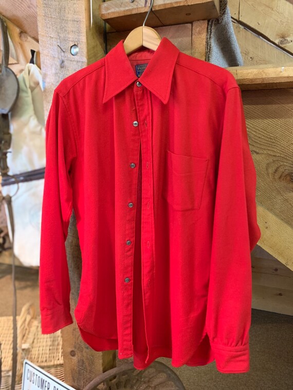 Vibrant Red 1960s Pendleton Mens Flannel FREE SHIP