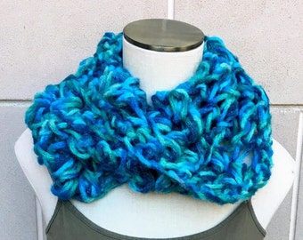 Chunky Cowl Schal, Blau Grüner Schal, Infinity Cowl, Chunky Infinity Schal, Damen Rindstuch, Chunky Cowl, Häkelschal Frauen, Häkelschal