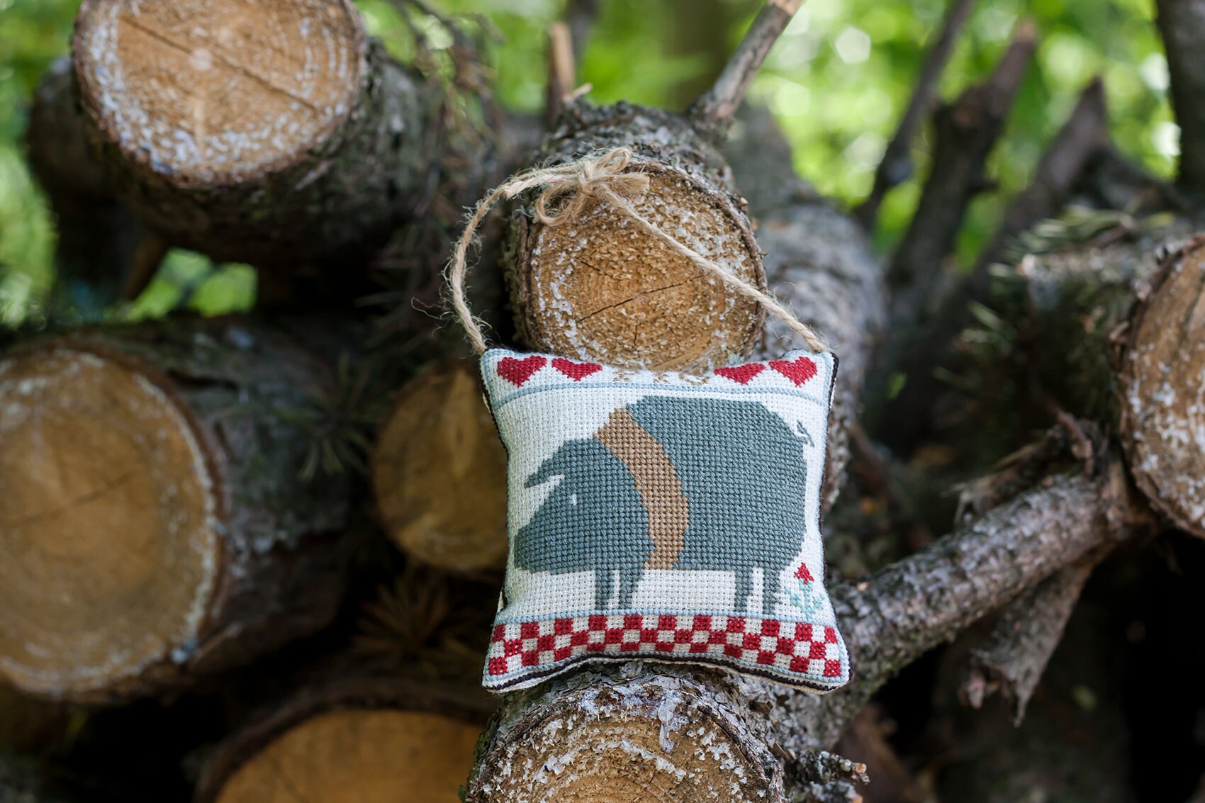 Decorative cross stitch pillow Pig Small hanging rustic | Etsy