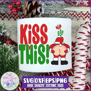 Carta igienica di Natale PNG / Kiss This SVG / Carta igienica divertente SVG / Design di sublimazione del sedere di Babbo Natale