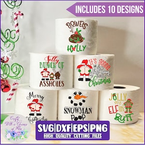 Pacchetto SVG di carta igienica di Natale / Divertente Natale SVG / Carta igienica PNG / Design regalo bavaglio di sublimazione natalizia