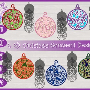 Ornamenti natalizi a strati SVG, Ornamenti di parole SVG, SVG di palline tagliate al laser per carta di Natale a strati 3D e ornamenti tagliati al laser