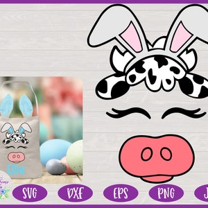 Paaskoe SVG, Konijnenoren SVG, Paasmand SVG, Koeienkop met Konijnenoren Ontwerp voor Cricut - Svg, Dxf, Eps, Png