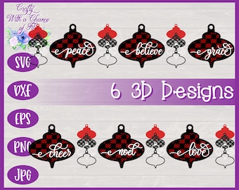 3D Christmas Word Ornaments SVG | Buffalo Plaid Laser Cut Designs