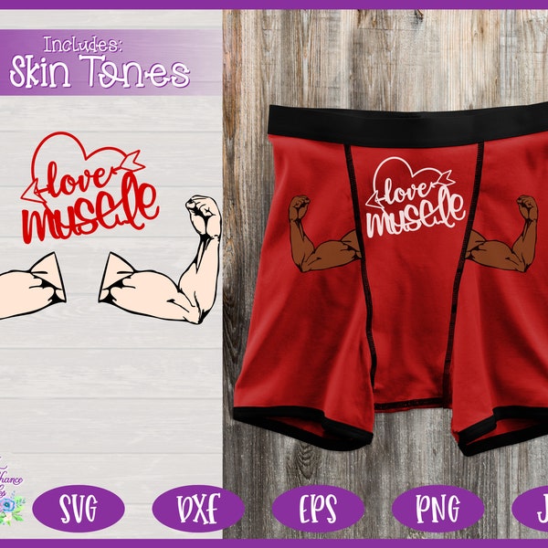 Funny Men's Boxers SVG | Love Muscle SVG | Men's Underwear PNG | Funny Valentine's Day Gag Gift for Men Sublimation Design